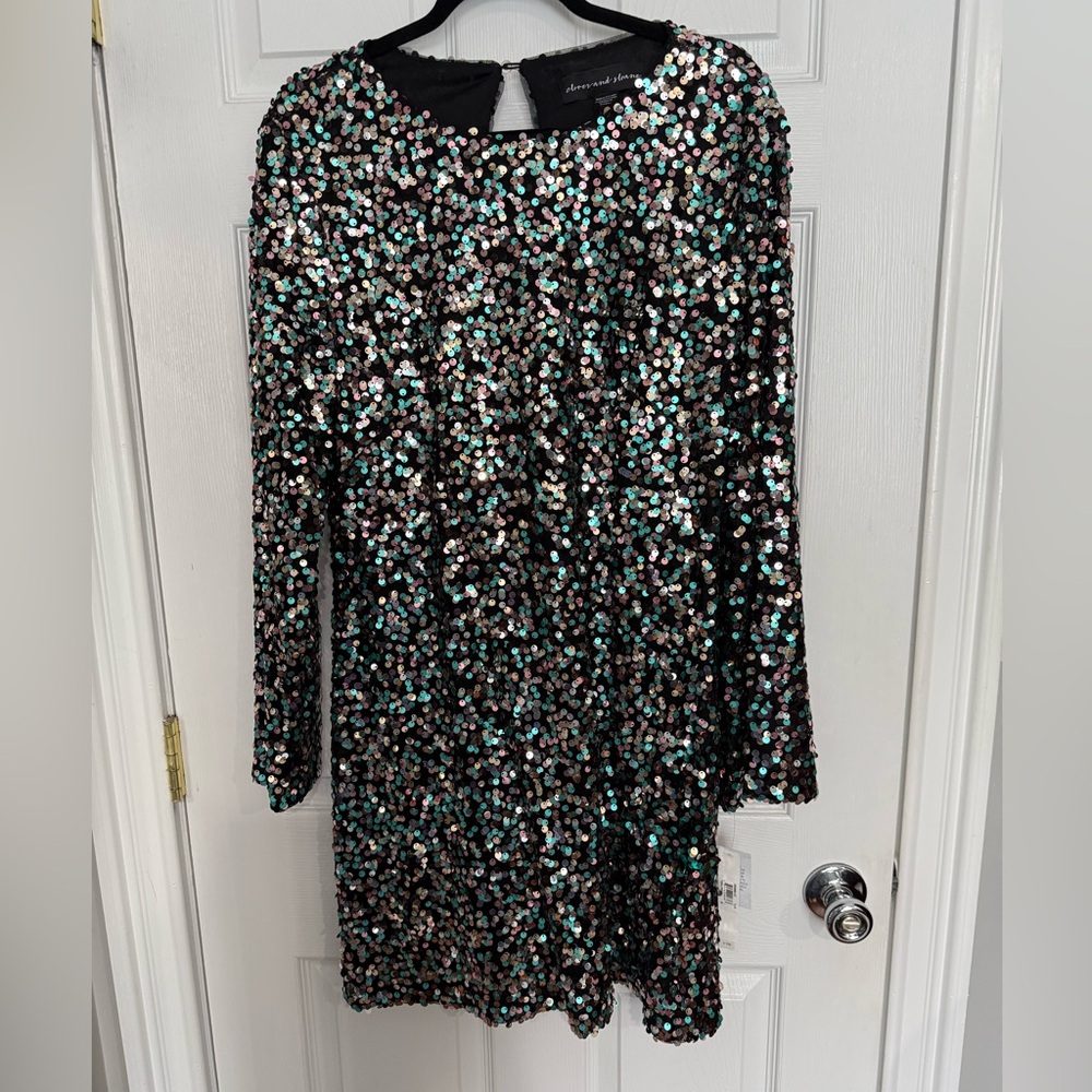Pink & Teal Sequin Long Sleeve Dress. XL. NWT